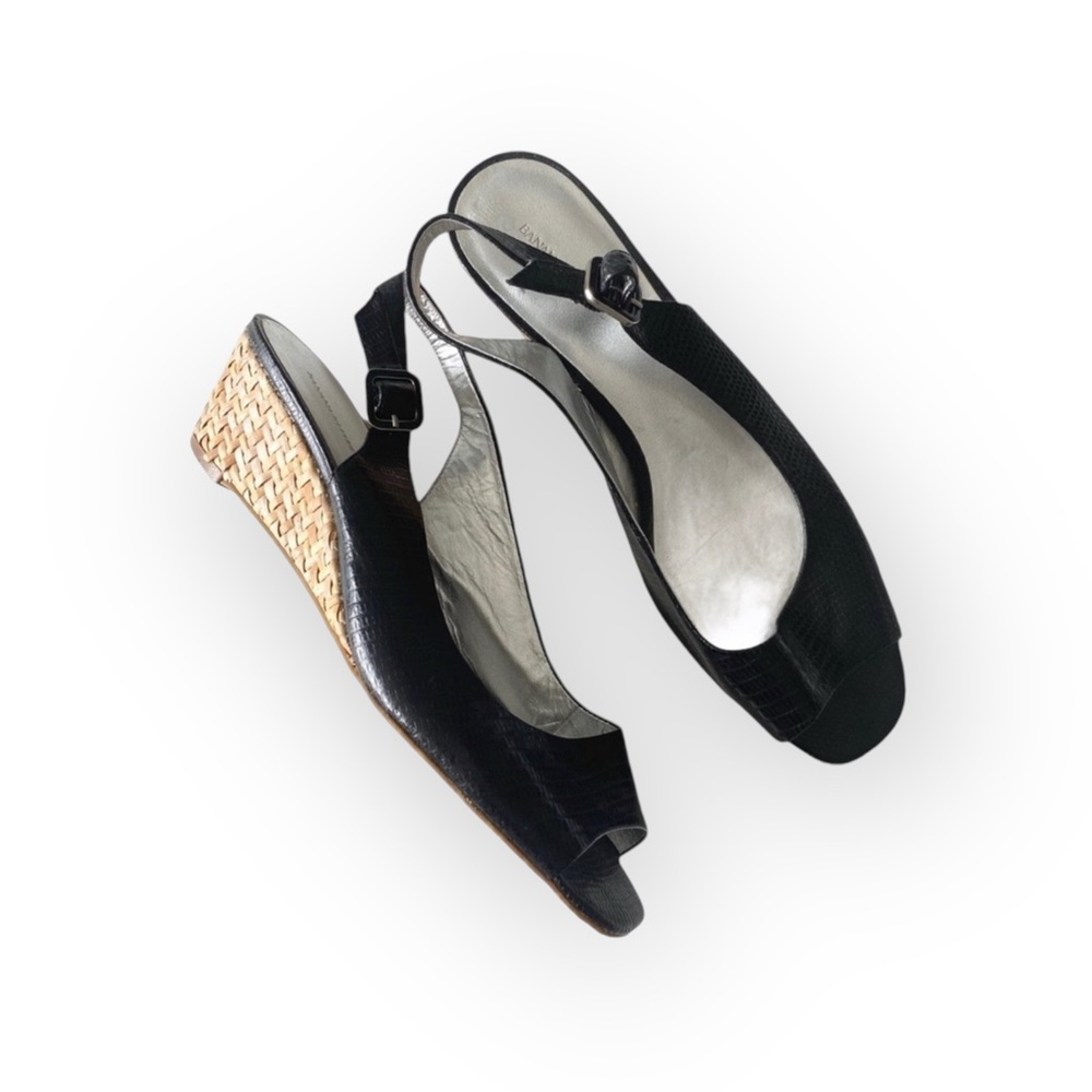 Banana Republic ❁ Leather Peep Toe Slingback Sandal Straw Espadrilles ❁ Black ❁ - Picture 14 of 16